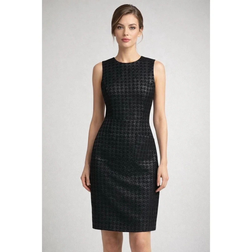 Tory Burch Black Metallic Dress Sz 4 Houndstooth Pockets‎ Preppy Goth Party